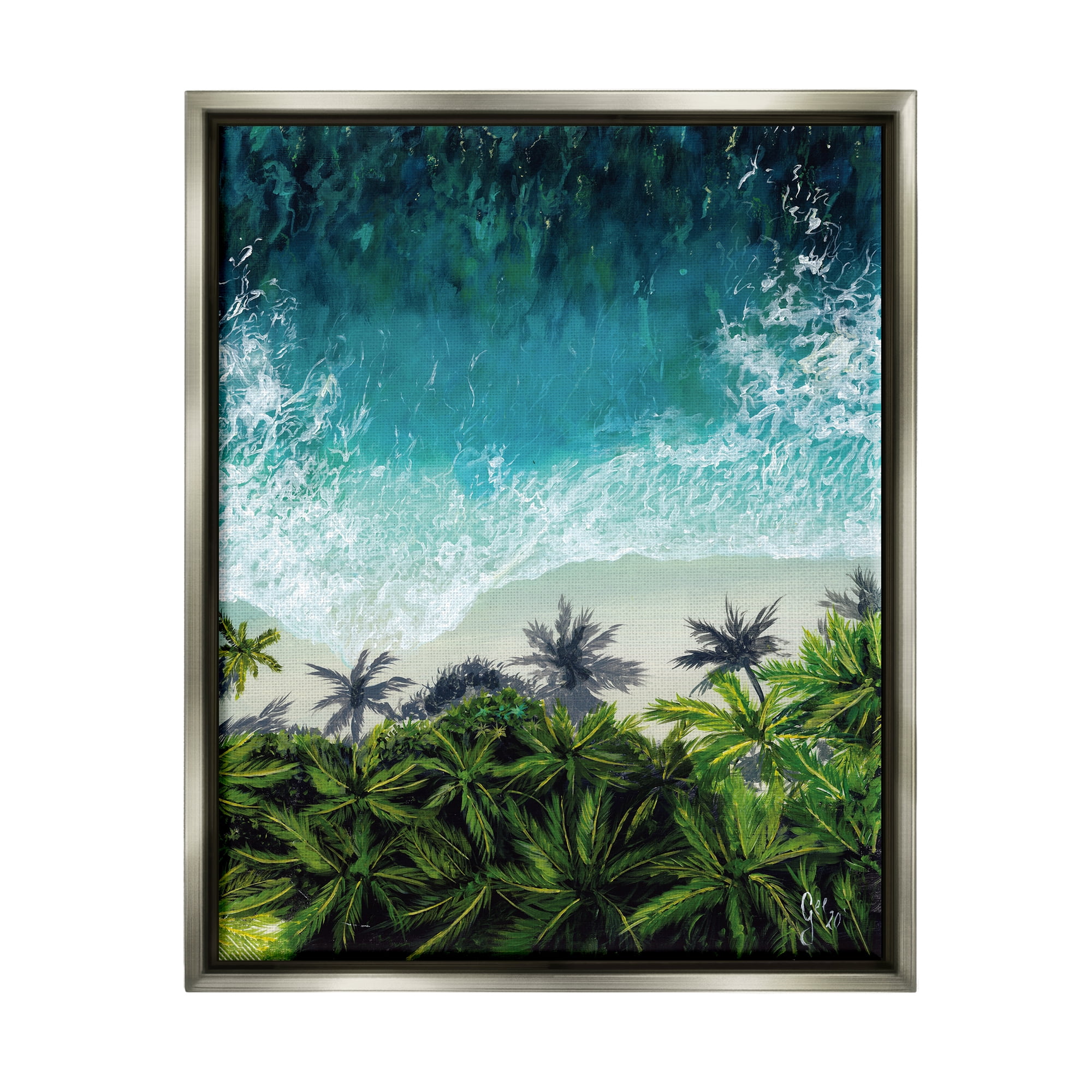 Stupell Industries Aerial View Tropical Beach Nature Painting Gray Floater Framed Art Print Wall Art, 25 x 31