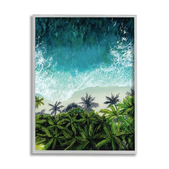 Stupell Industries Aerial View Tropical Beach Nature Painting Gray Framed Art Print Wall Art, 16 x 20