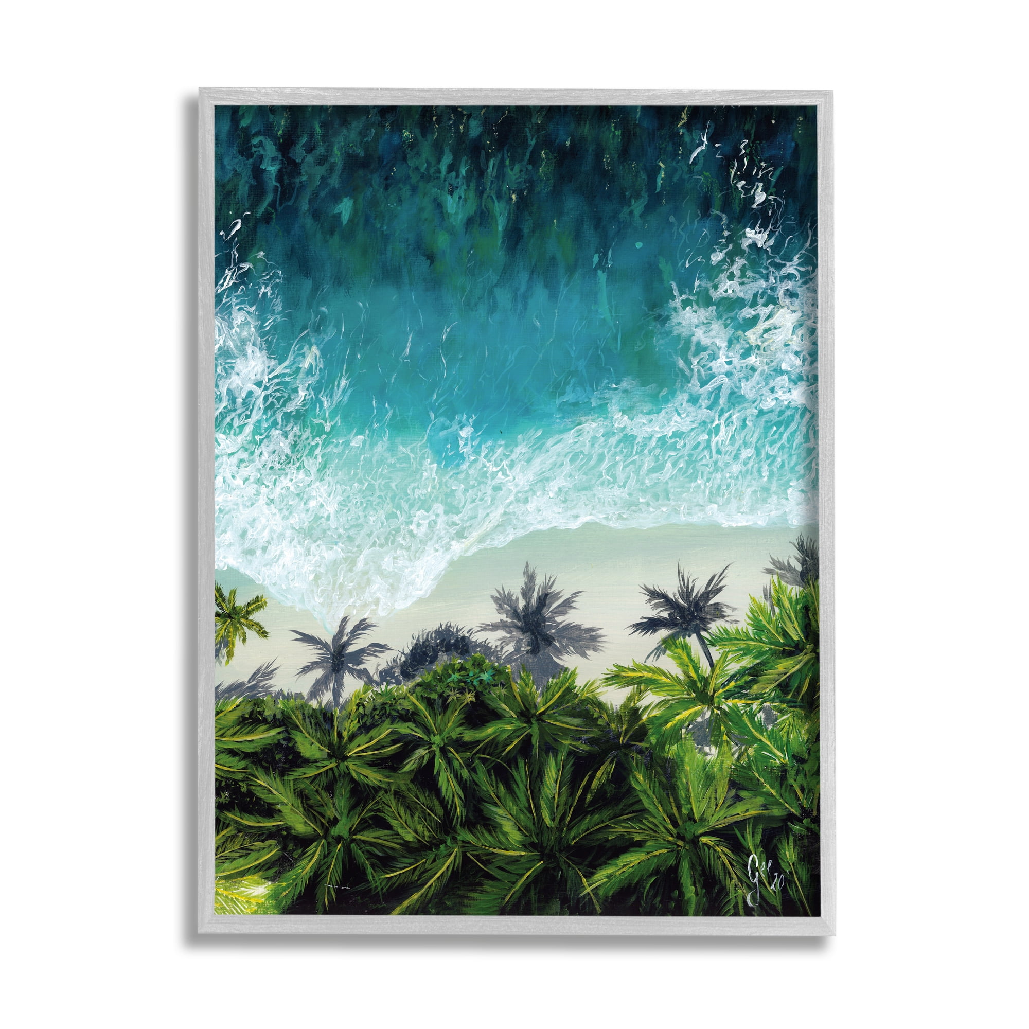 Stupell Industries Aerial View Tropical Beach Nature Painting Gray Framed Art Print Wall Art, 24 x 30