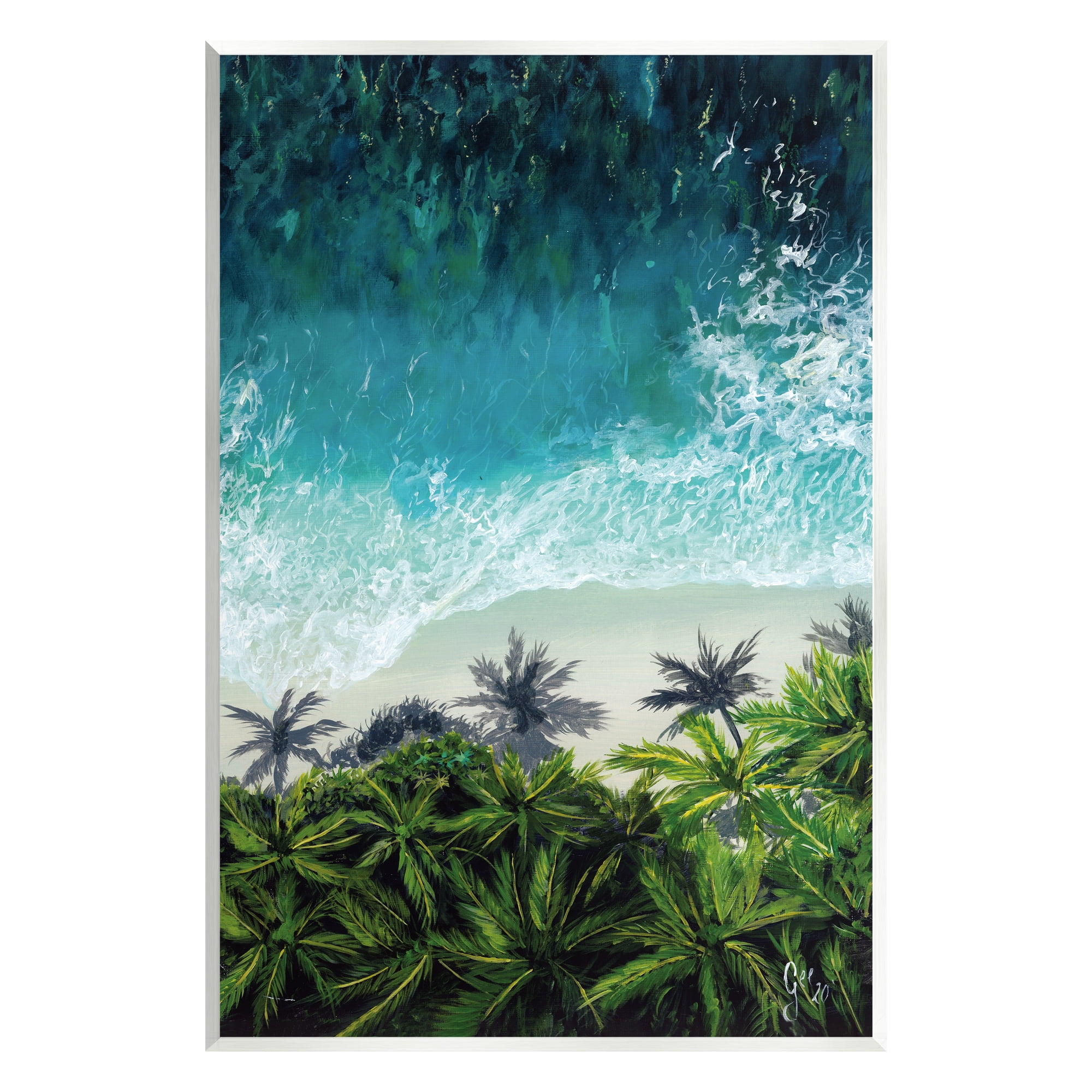 Stupell Industries Aerial View Tropical Beach Nature Painting Unframed Art Print Wall Art, 13 x 19