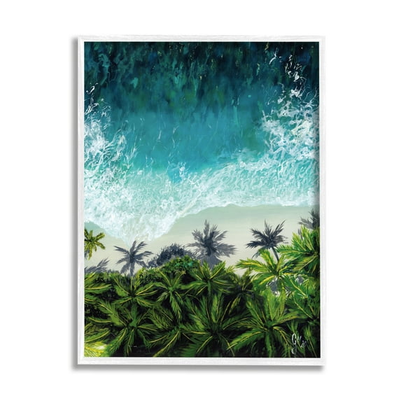 Stupell Industries Aerial View Tropical Beach Nature Painting White Framed Art Print Wall Art, 16 x 20