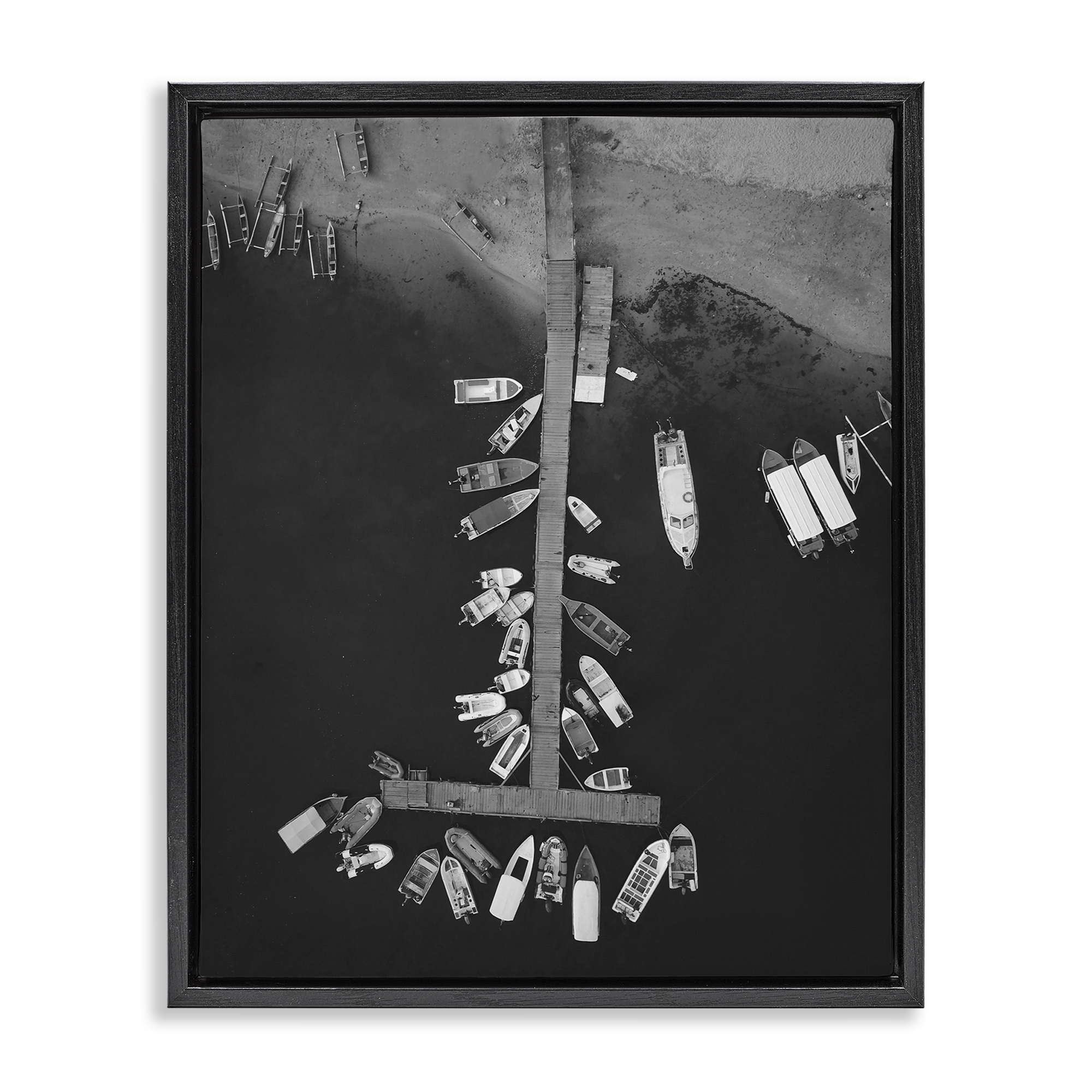 Stupell Industries Aerial View of Docked Boats Transportation Photography Black Floater Framed Canvas Art Print Wall Art, 17 x 21