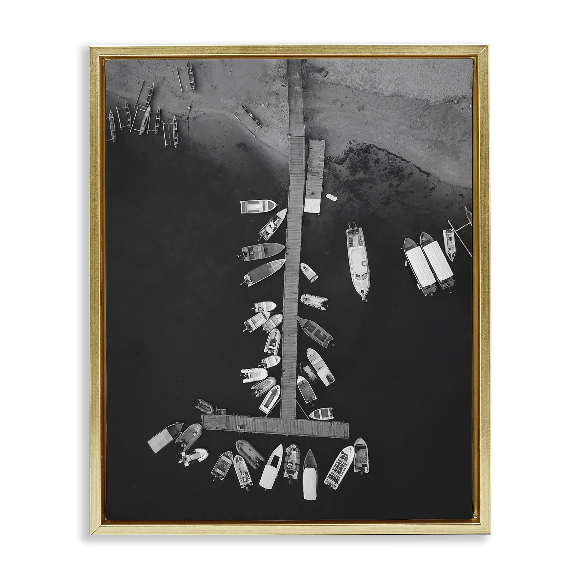 Stupell Industries Aerial View of Docked Boats Transportation Photography Gold Floater Framed Canvas Art Print Wall Art, 17 x 21