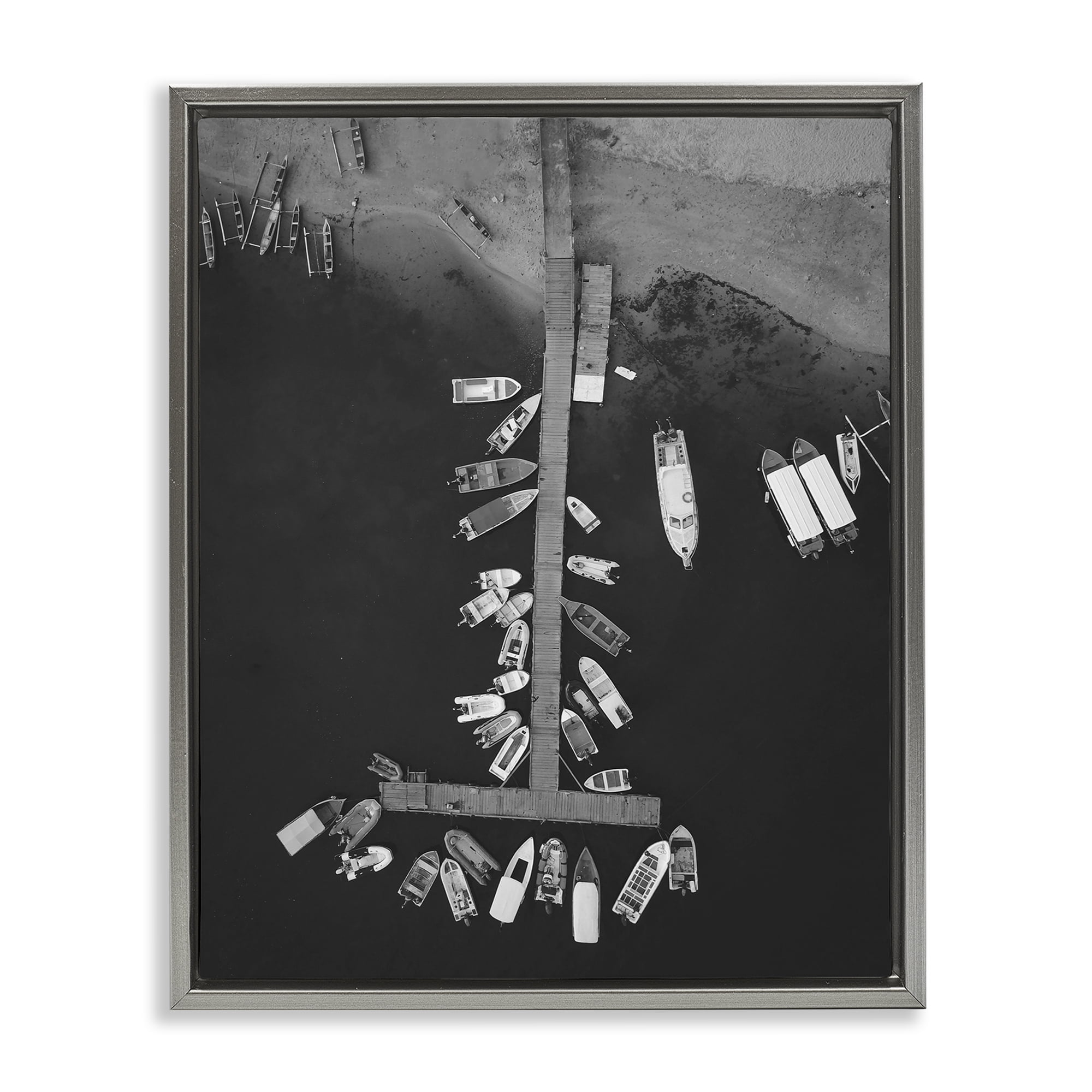 Stupell Industries Aerial View of Docked Boats Transportation Photography Gray Floater Framed Canvas Art Print Wall Art, 25 x 31