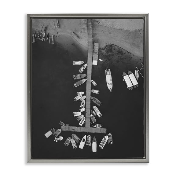 Stupell Industries Aerial View of Docked Boats Transportation Photography Gray Floater Framed Canvas Art Print Wall Art, 25 x 31