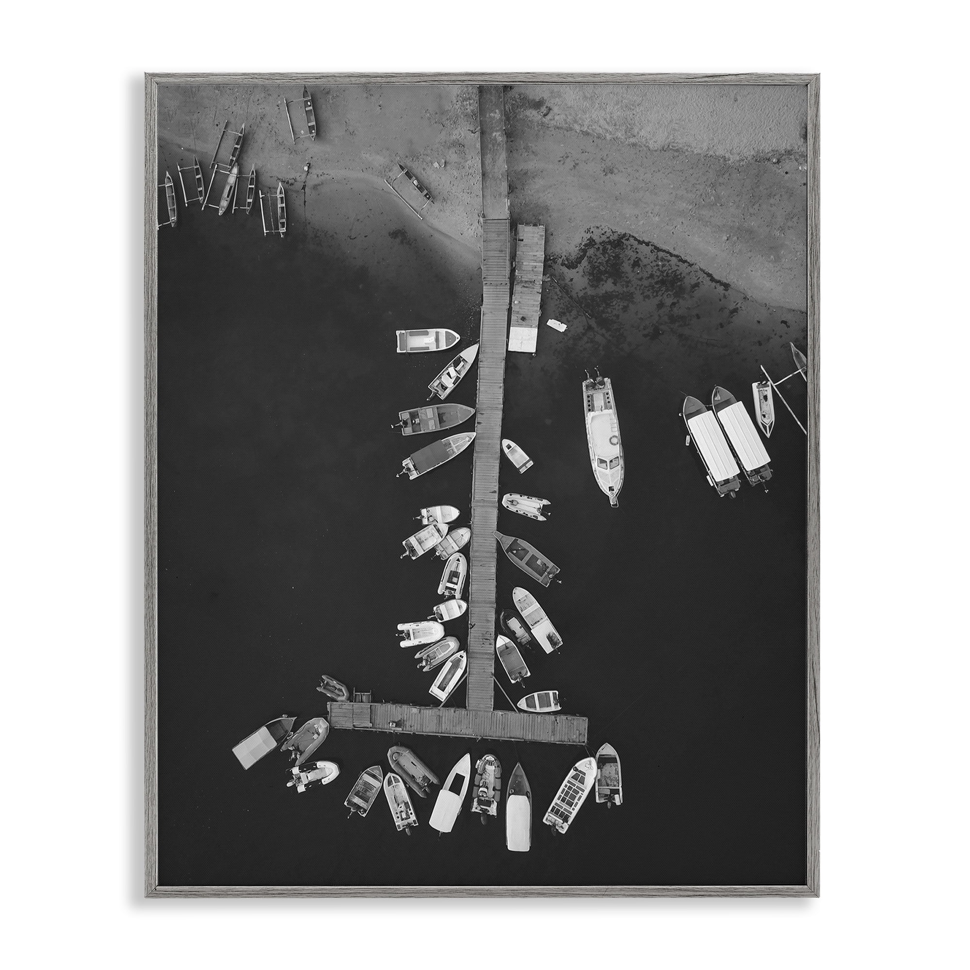 Stupell Industries Aerial View of Docked Boats Transportation Photography Gray Framed Art Print Wall Art, 24 x 30