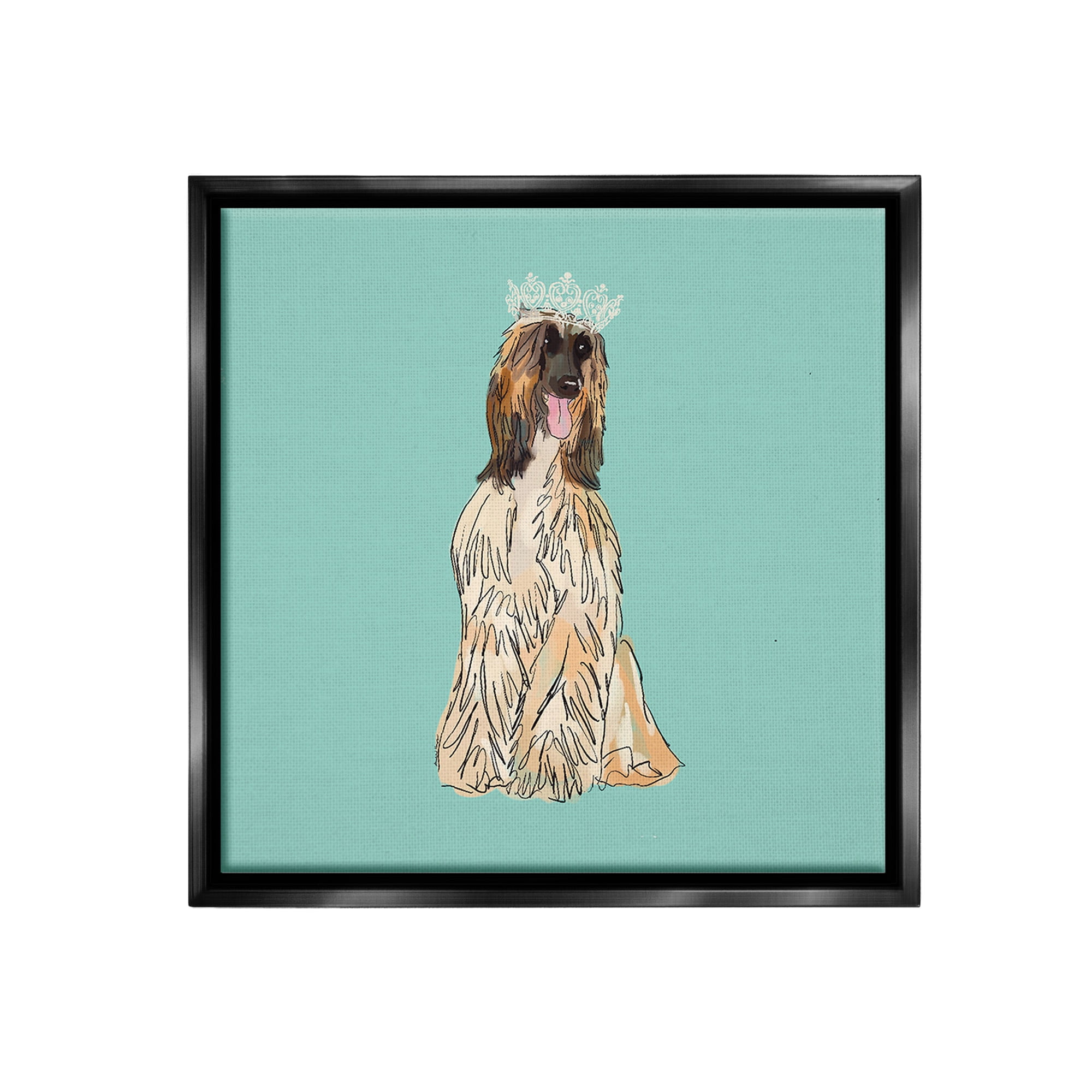 Stupell Industries Afghan Hound with Crown Animals & Insects Painting Black Floater Framed Canvas Art Print Wall Art, 18 x 18