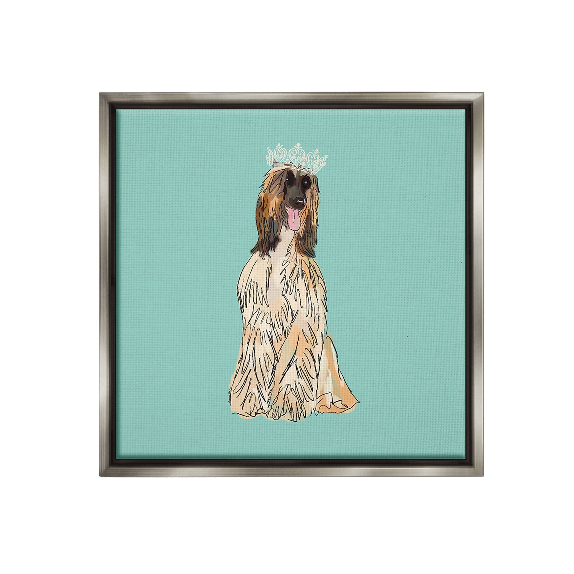 Stupell Industries Afghan Hound with Crown Animals & Insects Painting Gray Floater Framed Canvas Art Print Wall Art, 25 x 25