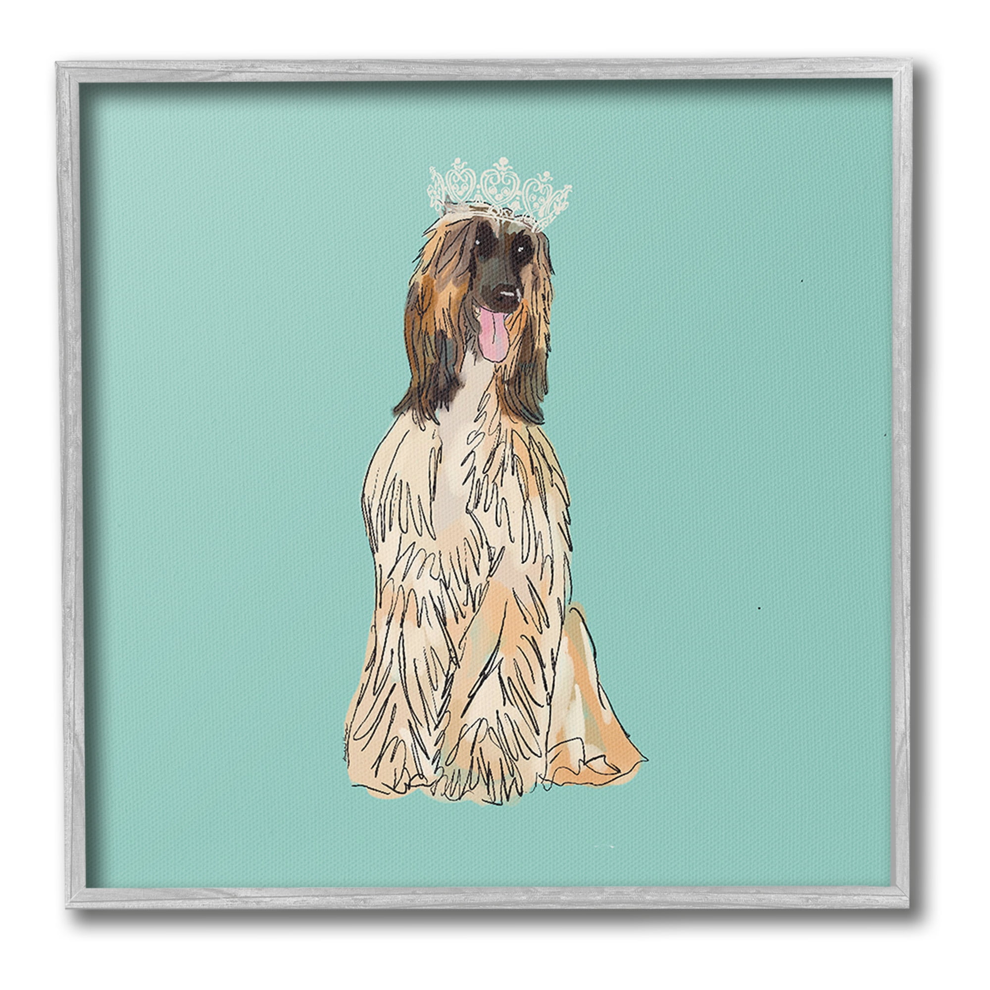 Stupell Industries Afghan Hound with Crown Animals & Insects Painting Gray Framed Art Print Wall Art, 12 x 12