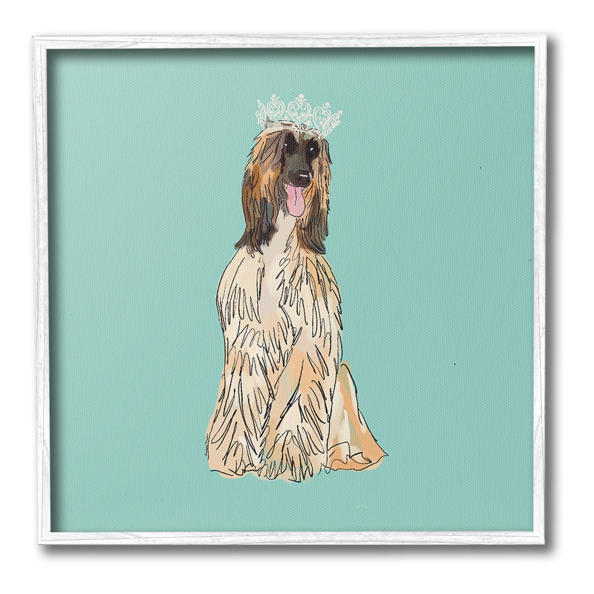 Stupell Industries Afghan Hound with Crown Animals & Insects Painting White Framed Art Print Wall Art, 12 x 12