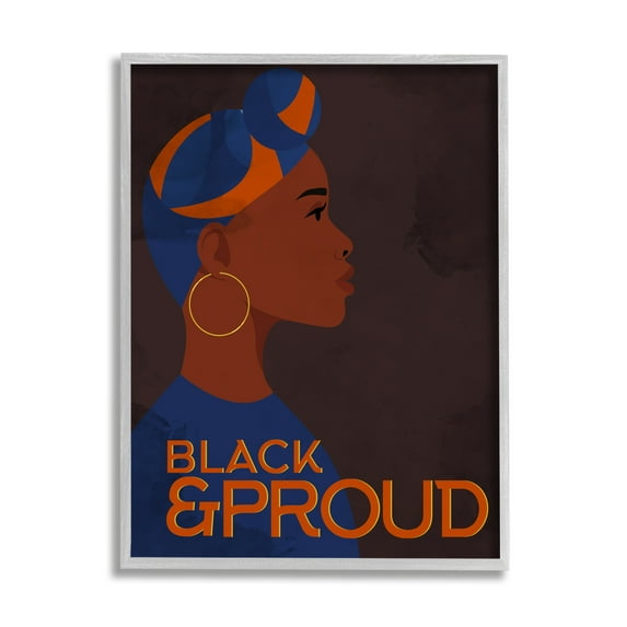 Stupell Industries African American Woman Black and Proud Phrase Typography Painting Gray Framed Art Print Wall Art, 11 x 14