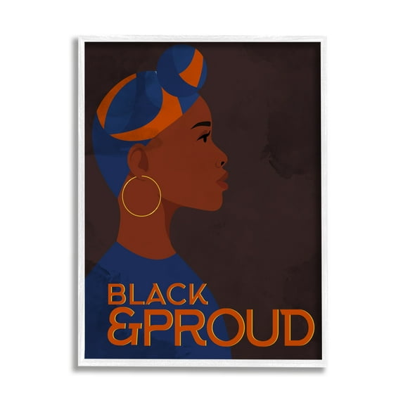 Stupell Industries African American Woman Black and Proud Phrase Typography Painting White Framed Art Print Wall Art, 24 x 30