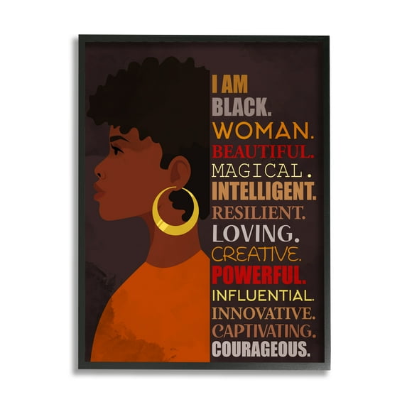 Stupell Industries African American Woman I Am Inspirational Phrases Inspirational Painting Black Framed Art Print Wall Art, 11 x 14