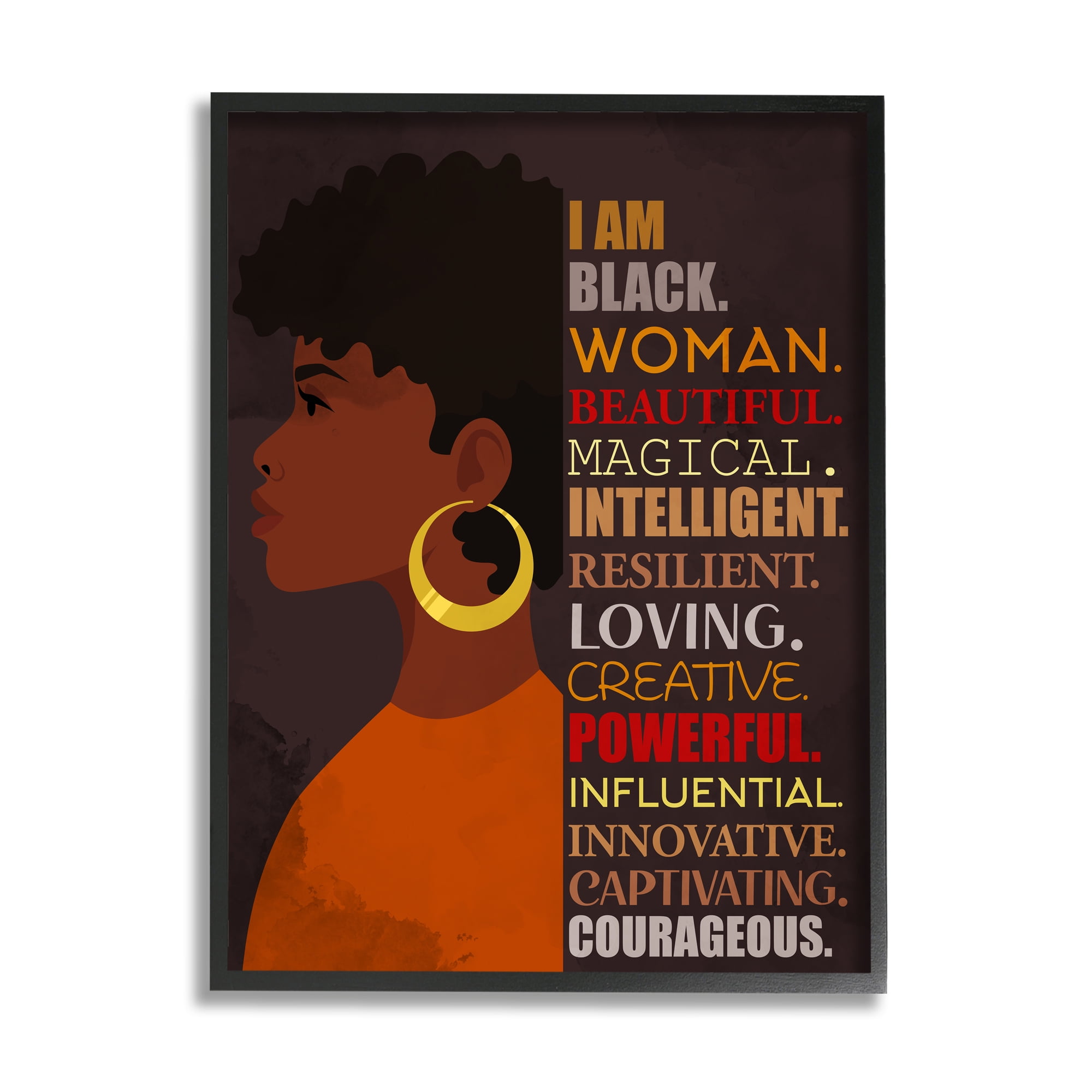Stupell Industries African American Woman I Am Inspirational Phrases Inspirational Painting Black Framed Art Print Wall Art, 16 x 20