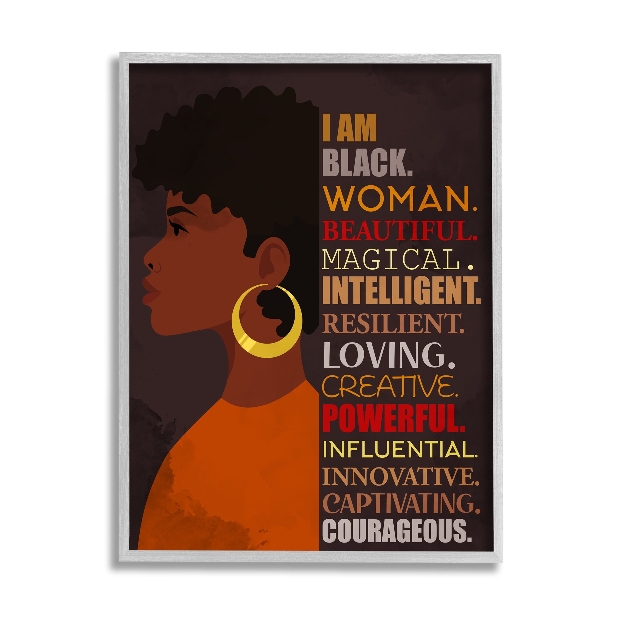 Stupell Industries African American Woman I Am Inspirational Phrases Inspirational Painting Gray Framed Art Print Wall Art, 11 x 14