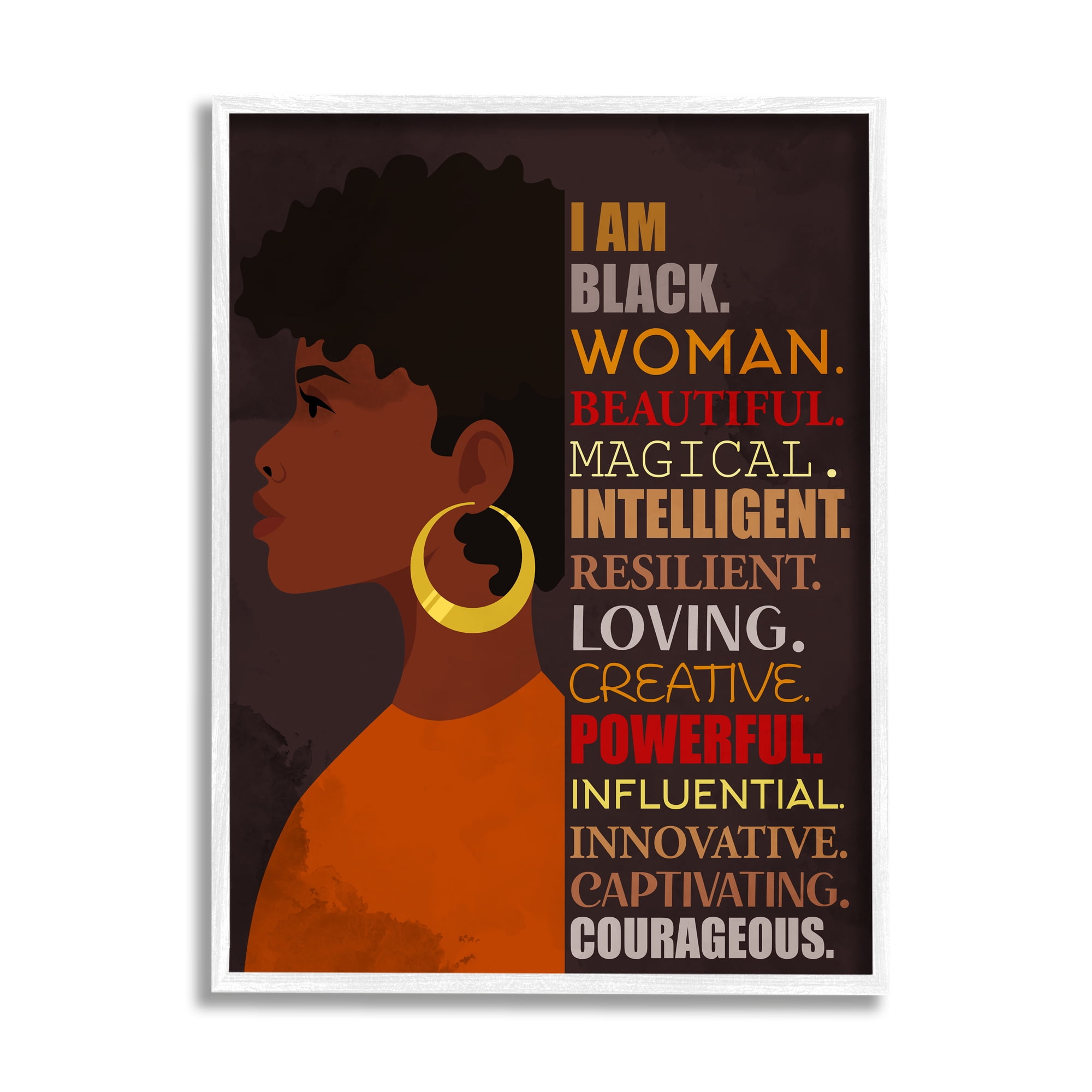 Stupell Industries African American Woman I Am Inspirational Phrases Inspirational Painting White Framed Art Print Wall Art, 24 x 30