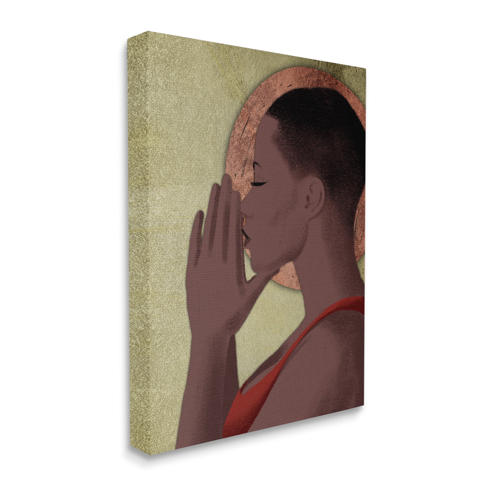 Stupell Industries African American Woman in Prayer Portrait Geometric Shapes World Cultures Painting Gallery Wrapped Canvas Print Wall Art, 16 x 20