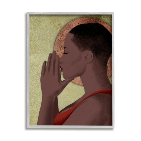 Stupell Industries African American Woman in Prayer Portrait Geometric Shapes World Cultures Painting Gray Framed Art Print Wall Art, 11 x 14