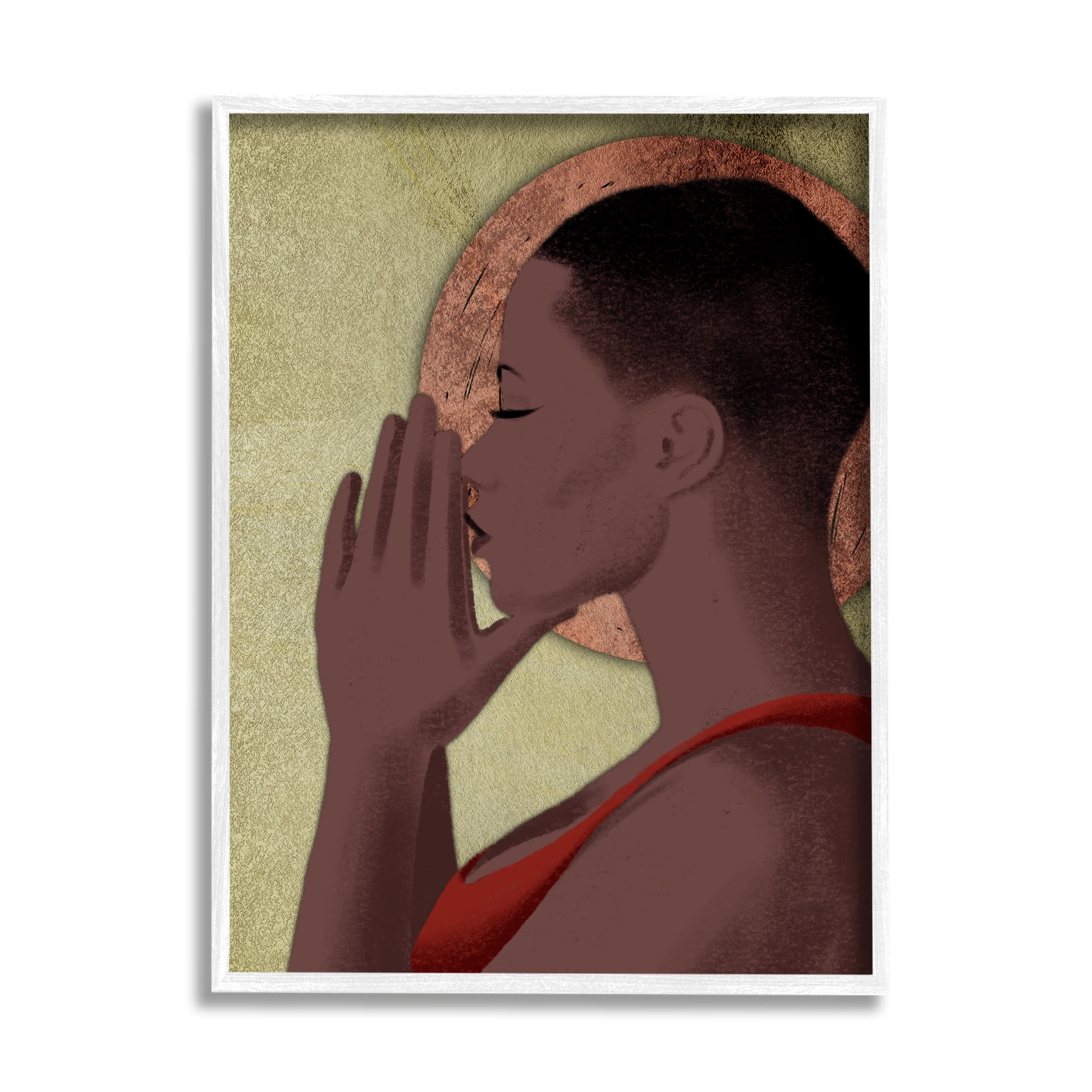 Stupell Industries African American Woman in Prayer Portrait Geometric Shapes World Cultures Painting White Framed Art Print Wall Art, 24 x 30