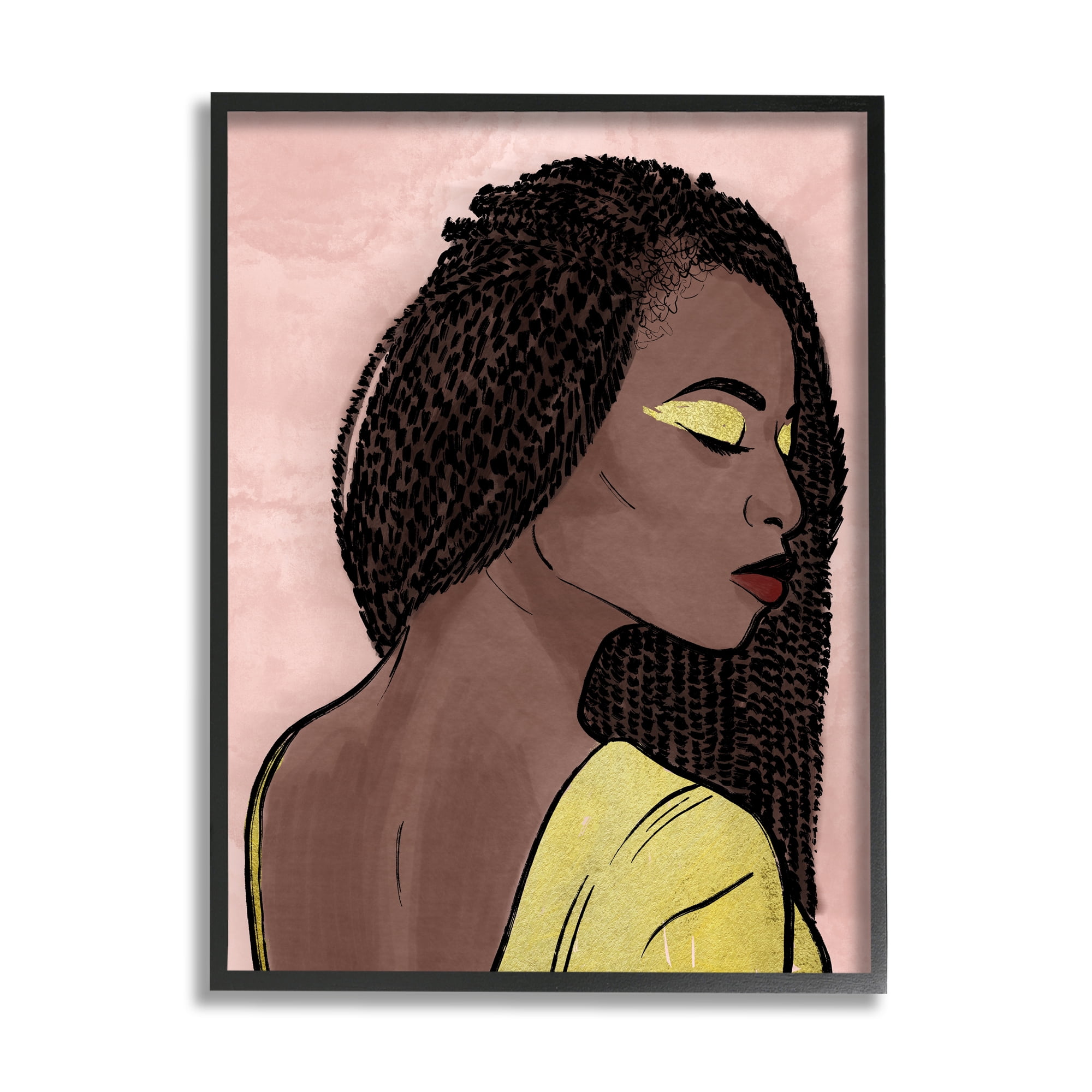 Stupell Industries African American Woman with Gold Glitz Eye Shadow World Cultures Painting Black Framed Art Print Wall Art, 11 x 14