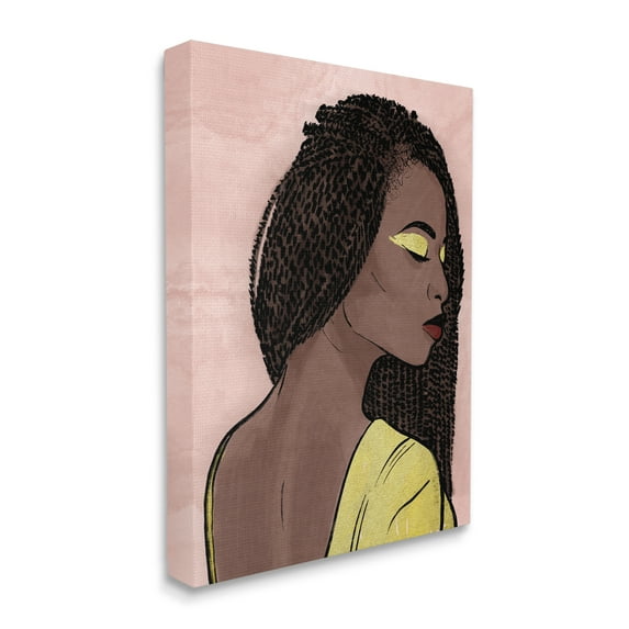 Stupell Industries African American Woman with Gold Glitz Eye Shadow World Cultures Painting Gallery Wrapped Canvas Print Wall Art, 16 x 20