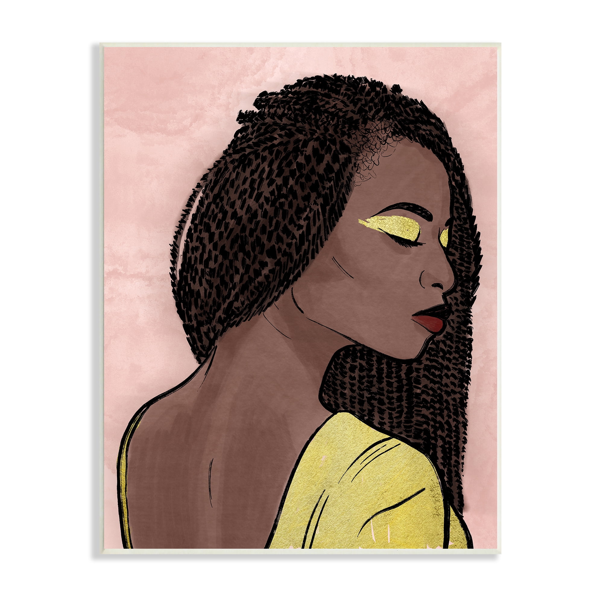 Stupell Industries African American Woman with Gold Glitz Eye Shadow World Cultures Painting Unframed Art Print Wall Art, 10 x 15