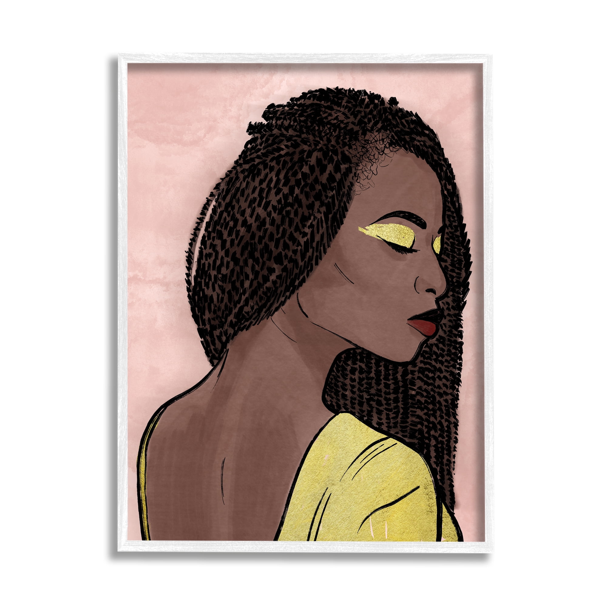 Stupell Industries African American Woman with Gold Glitz Eye Shadow World Cultures Painting White Framed Art Print Wall Art, 11 x 14