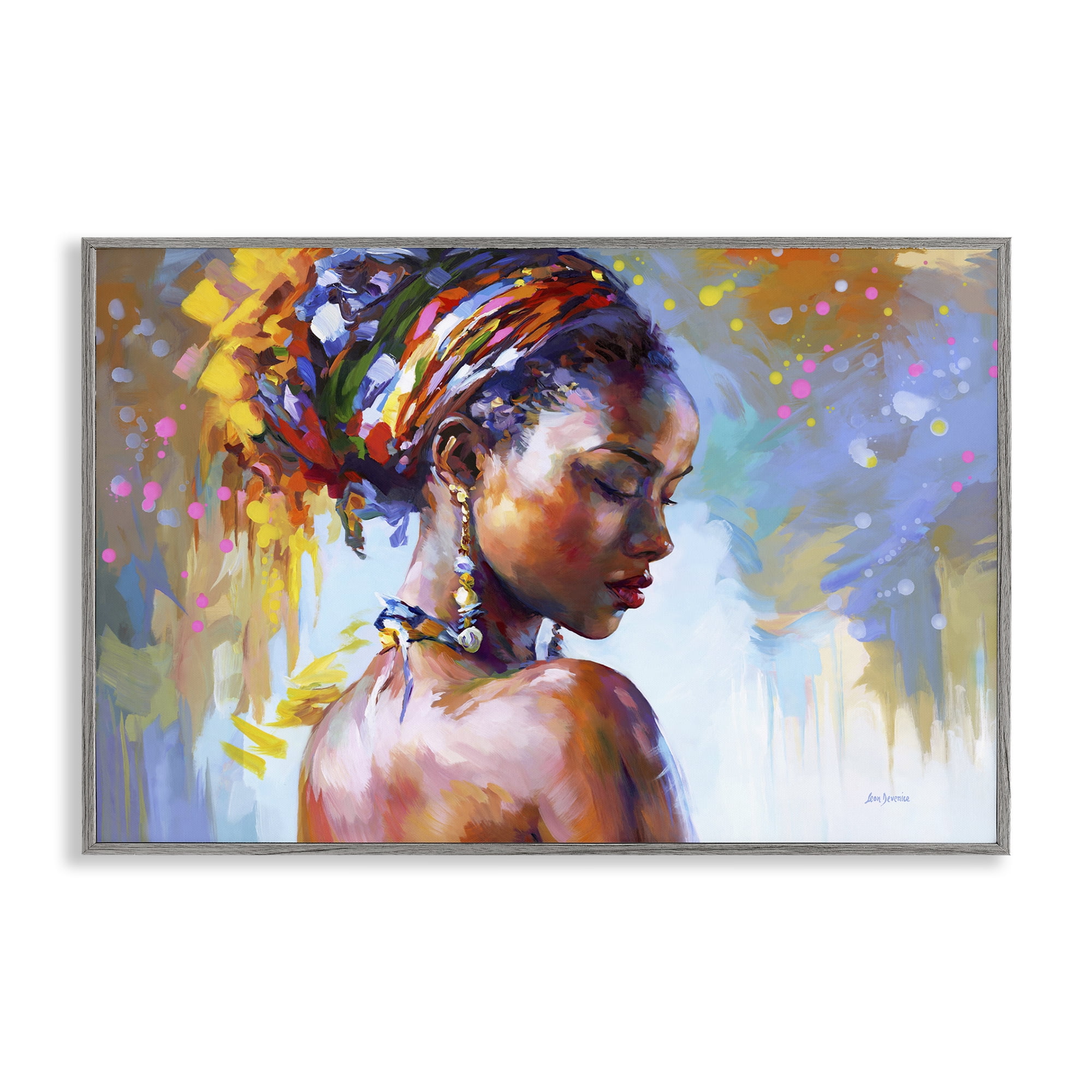 Stupell Industries African Beauty Portrait People Painting Gray Framed Art Print Wall Art, 24 x 16