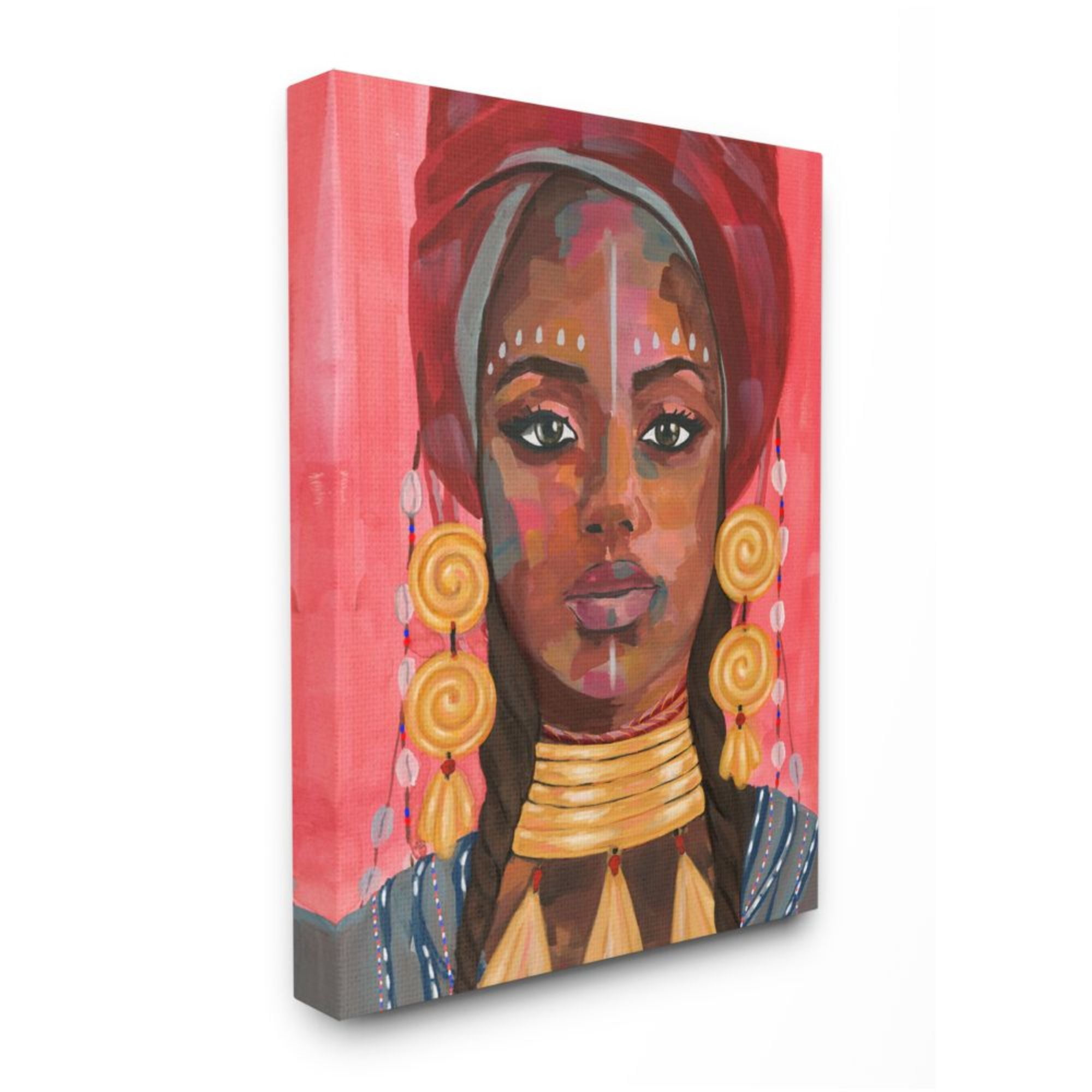 Stupell Industries African Female Portrait with Golden Jewelry Design by Annie Warren, 30" x 40"