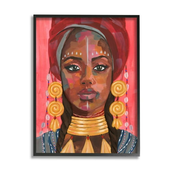 Stupell Industries African Female Portrait with Golden Jewelry Design by Annie Warren