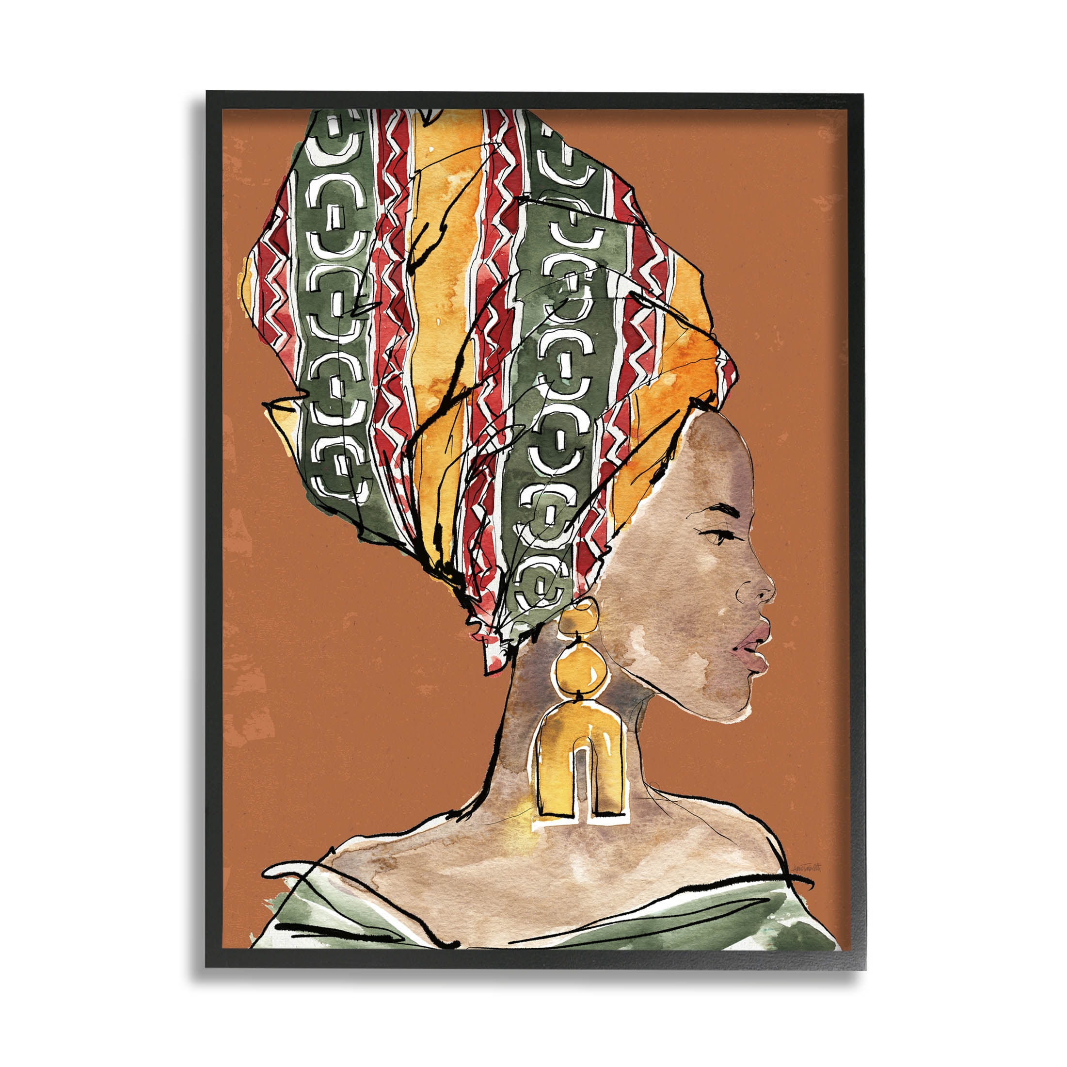Stupell Industries African Flair Earthy Portrait Graphic Art Black Framed Art Print Wall Art, Design by Anne Tavoletti