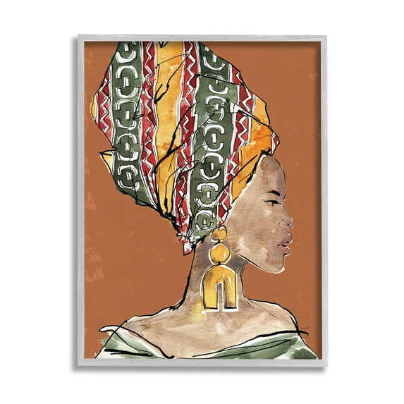 Stupell Industries African Flair Earthy Portrait Graphic Art Gray Framed Art Print Wall Art, Design by Anne Tavoletti