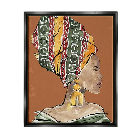 Stupell Industries African Flair Earthy Portrait Graphic Art Jet Black Floating Framed Canvas Print Wall Art, Design by Anne Tavoletti
