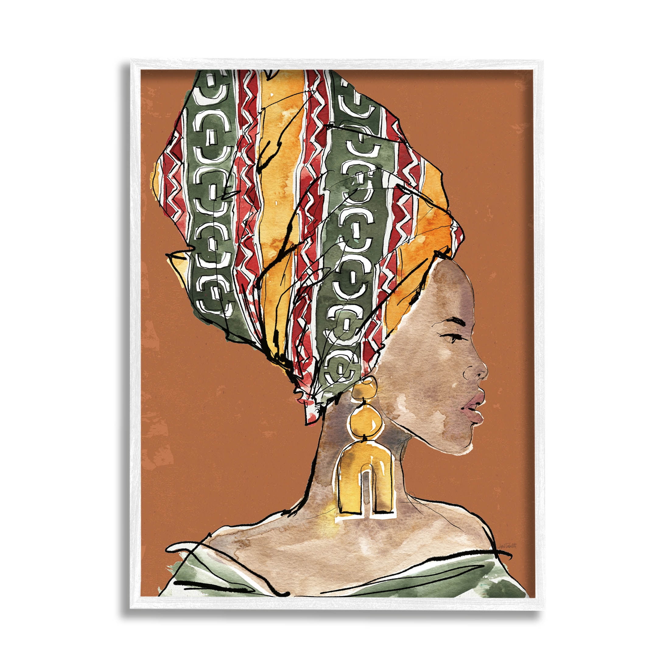 Stupell Industries African Flair Earthy Portrait Graphic Art White Framed Art Print Wall Art, Design by Anne Tavoletti