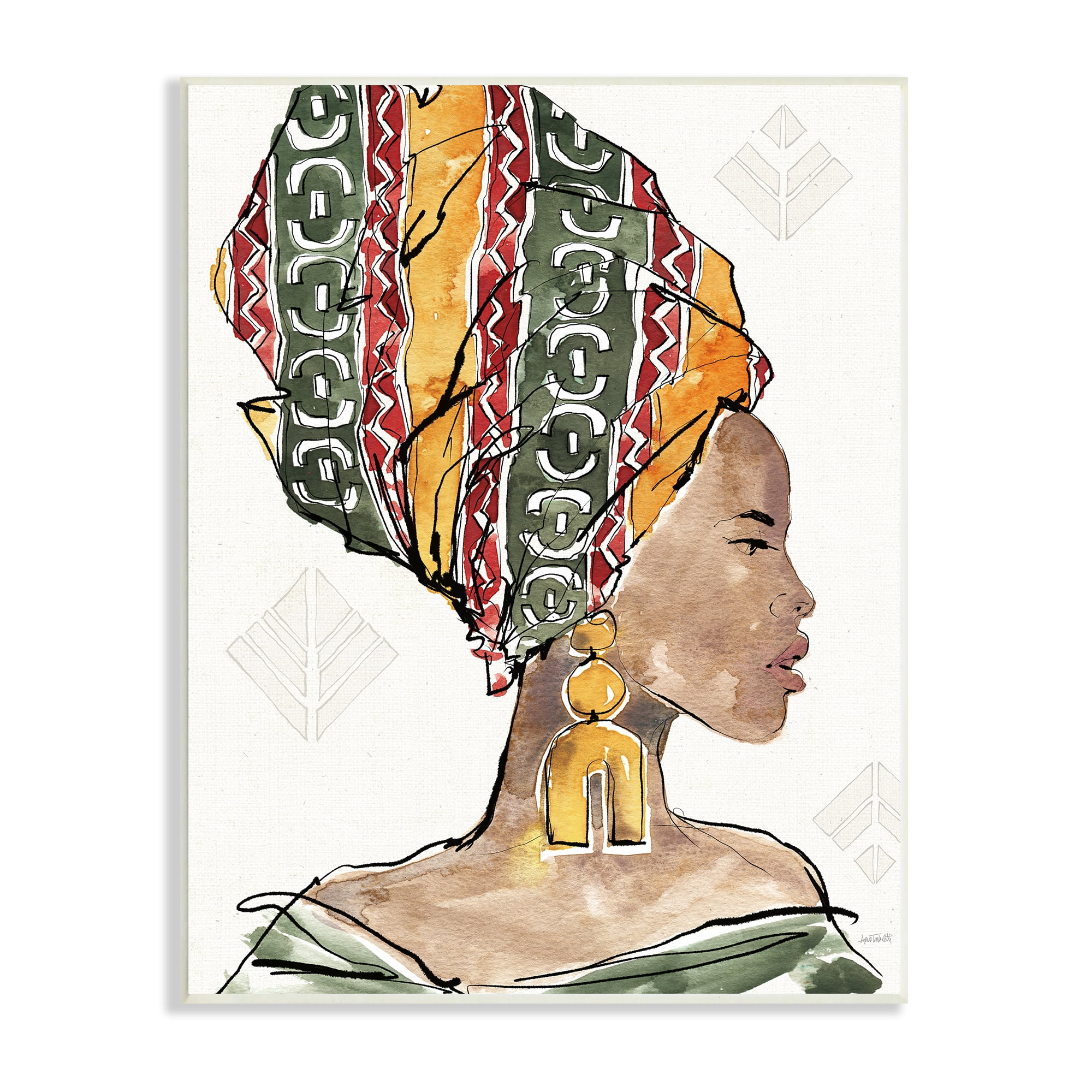 Stupell Industries African Woman Patterned Head Wrap Strong Portrait World Cultures Painting Unframed Art Print Wall Art, 13 x 19