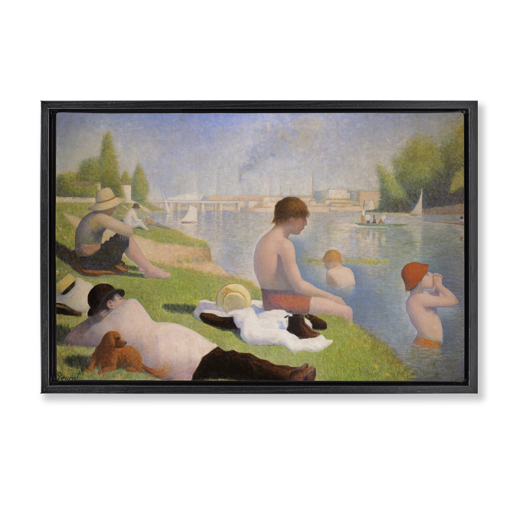 Stupell Industries Afternoon Bathers Georges Seurat Black Framed Floater Canvas Wall Art, design by Georges Seurat