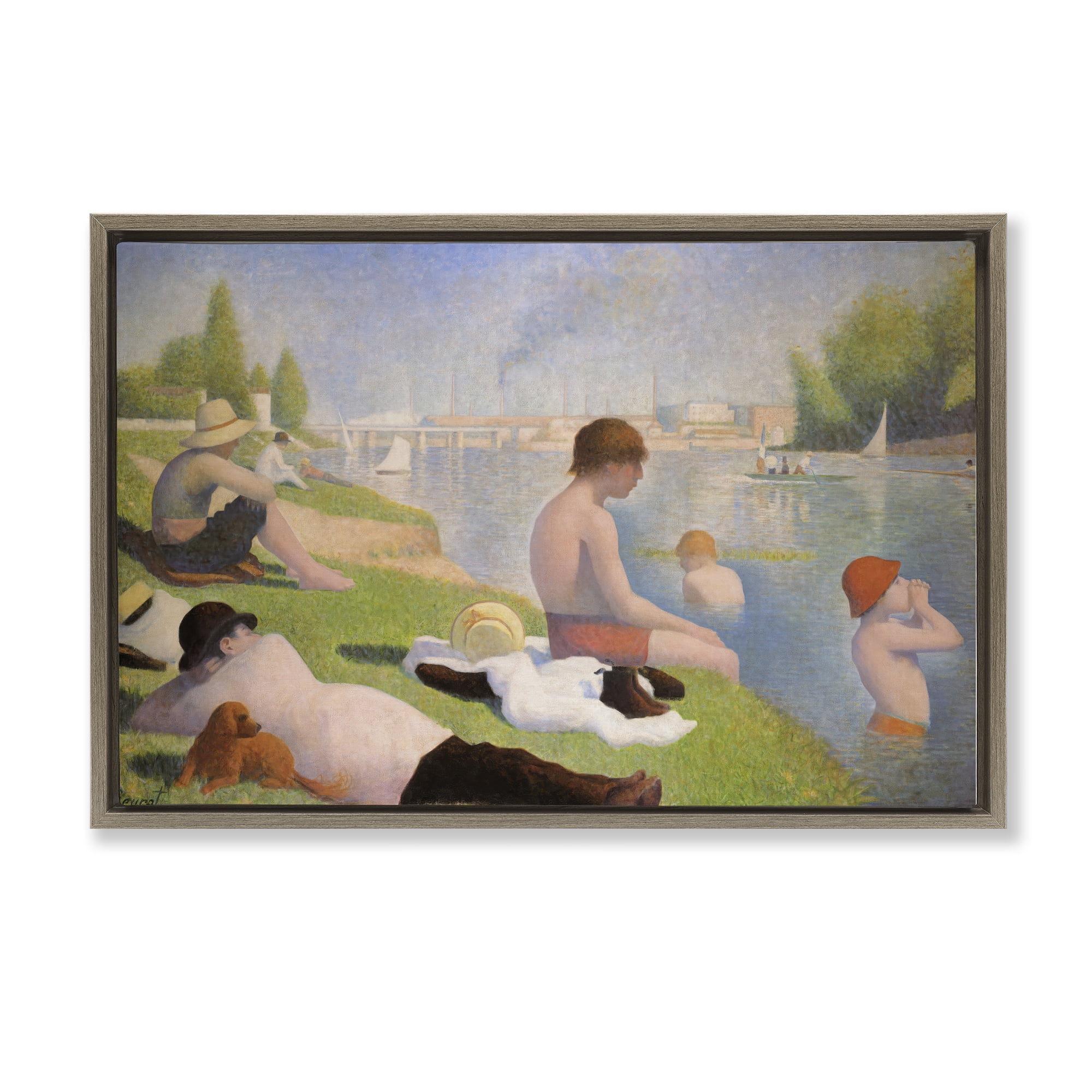 Stupell Industries Afternoon Bathers Georges Seurat Brown Framed Floater Canvas Wall Art, design by Georges Seurat