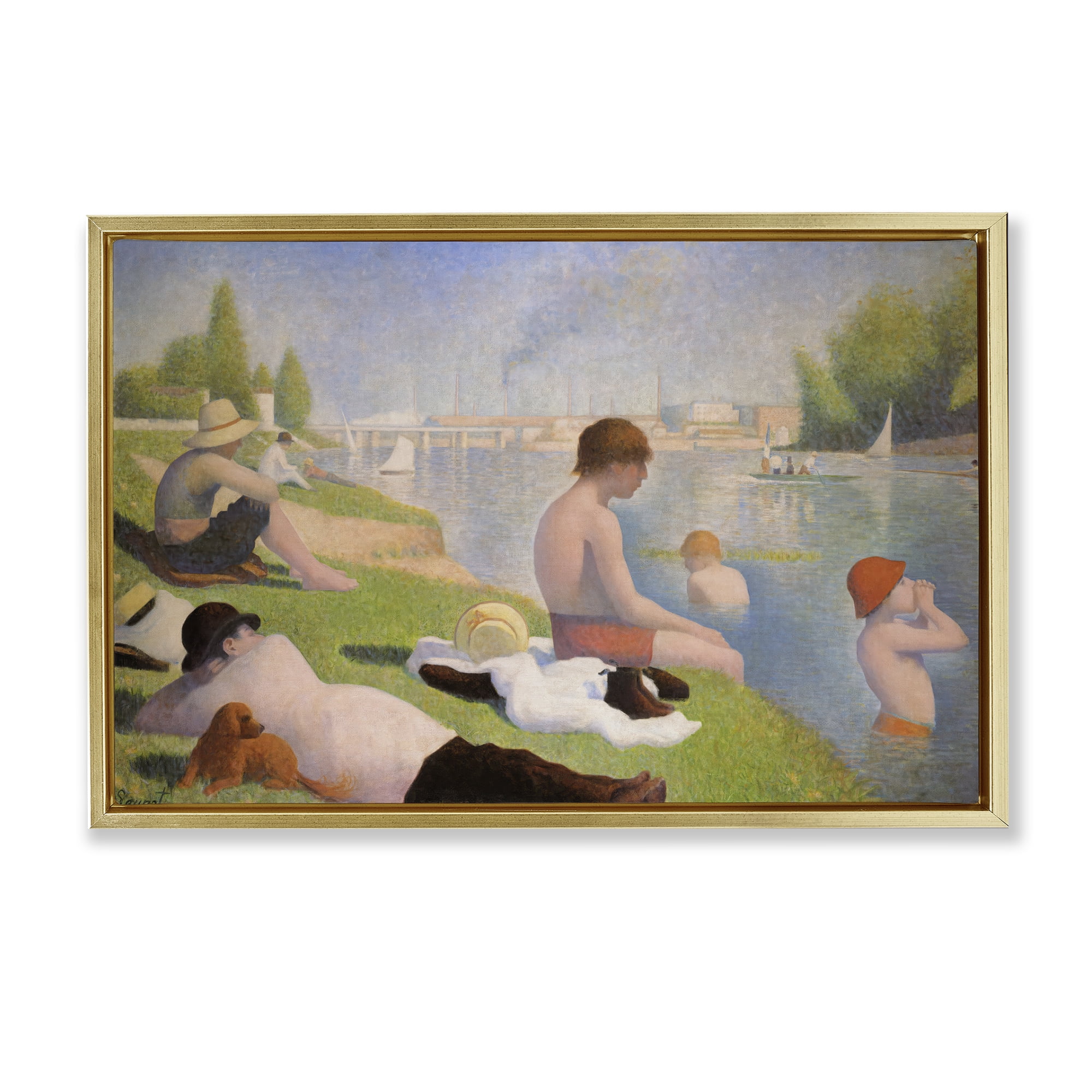 Stupell Industries Afternoon Bathers Georges Seurat Gold Framed Floater Canvas Wall Art, design by Georges Seurat