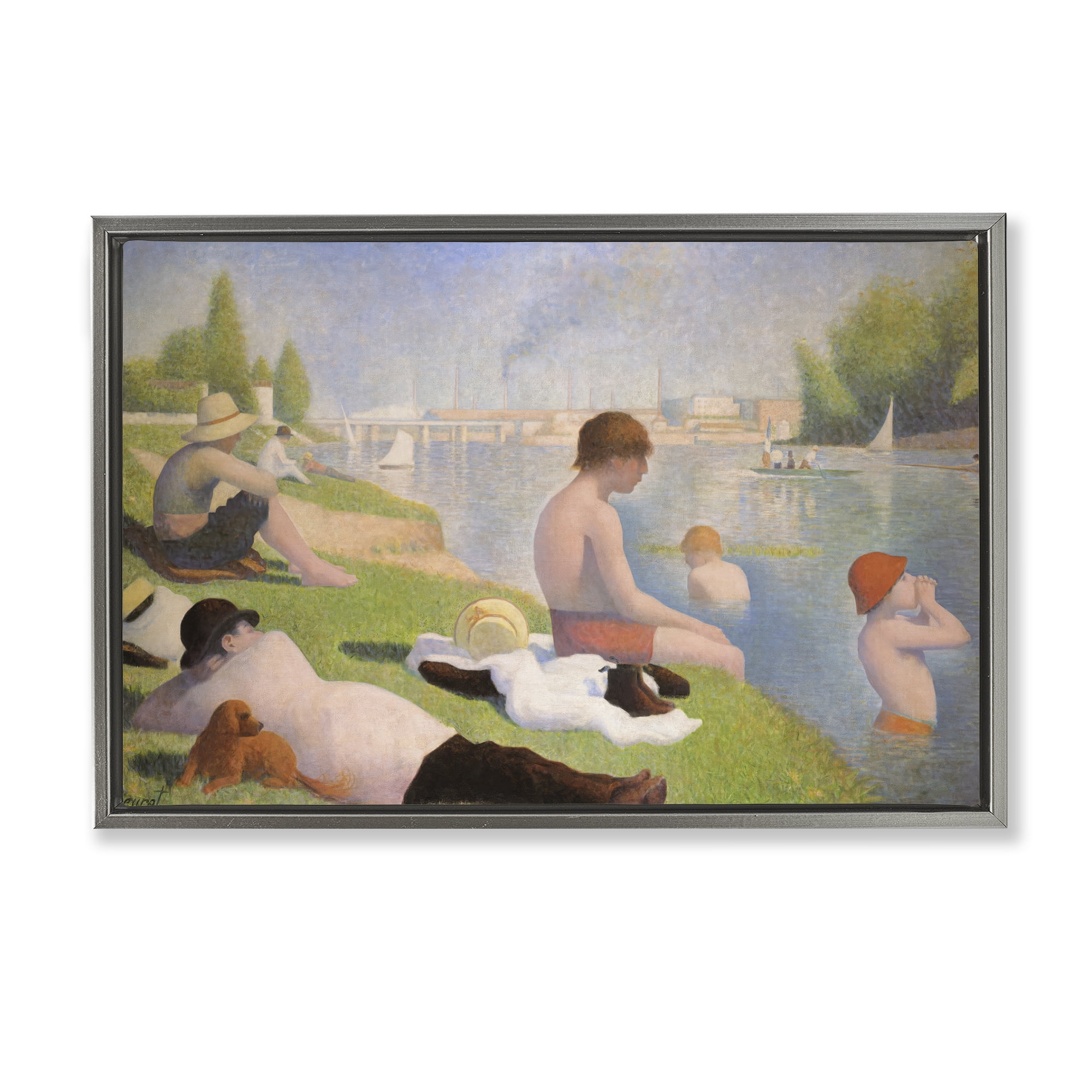 Stupell Industries Afternoon Bathers Georges Seurat Gray Framed Floater Canvas Wall Art, design by Georges Seurat