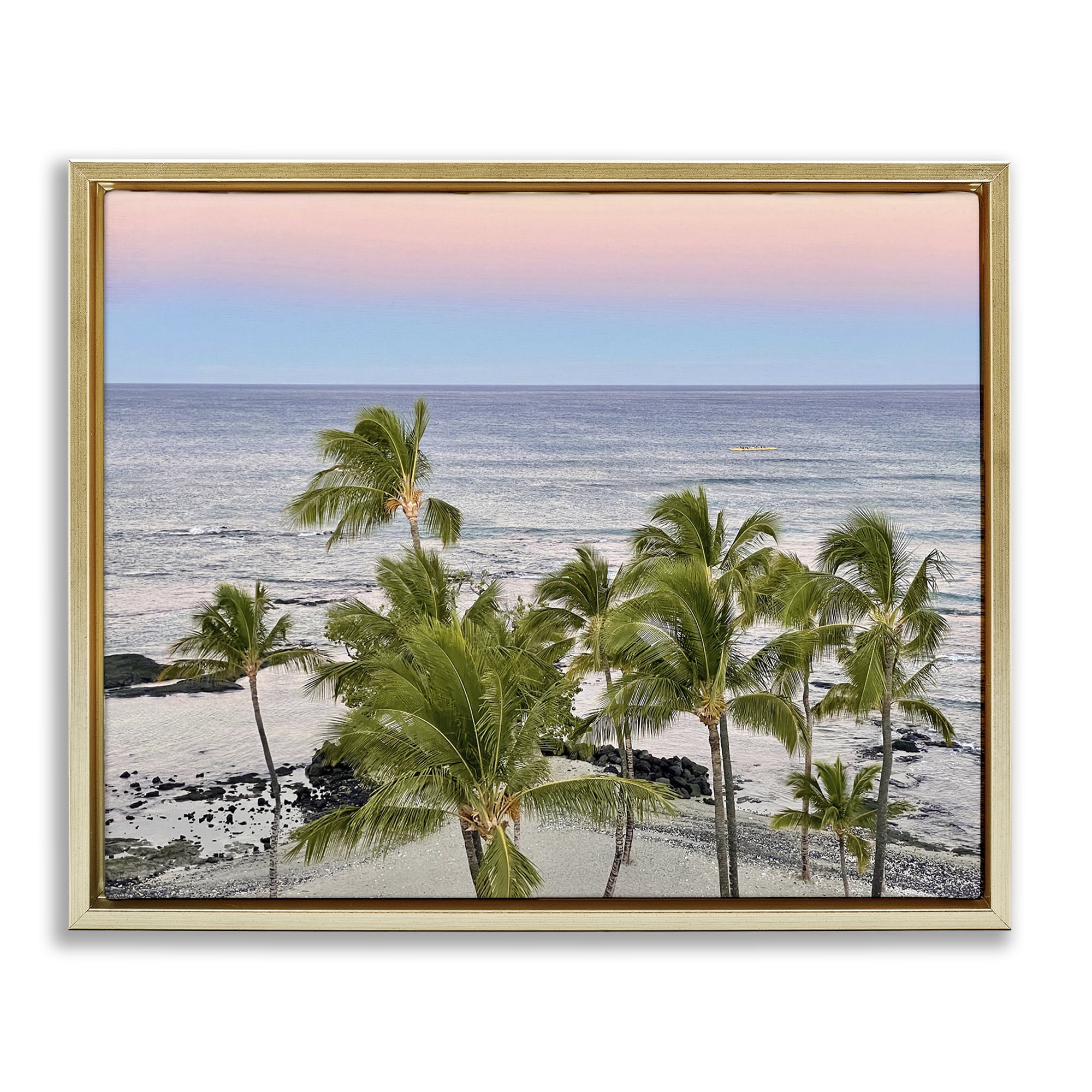 Stupell Industries Afternoon Palms Horizon Landscape Photography Gold Floater Framed Canvas Art Print Wall Art, 31 x 25