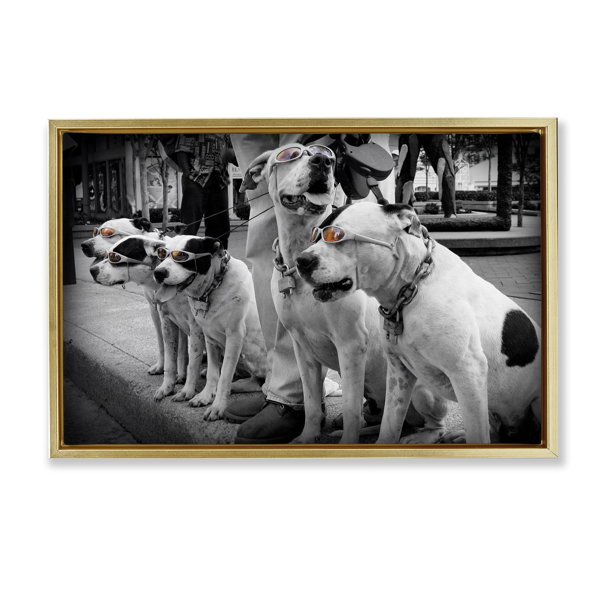 Stupell Industries Afternoon Stroll Pups Gold Framed Floater Canvas Wall Art, design by Scott Henderson