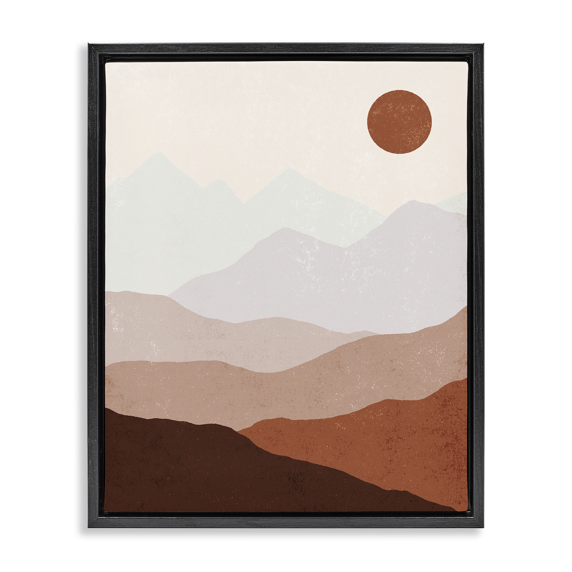 Stupell Industries Afternoon Sun Over Mountains Abstract Painting Black Floater Framed Canvas Art Print Wall Art, 17 x 21