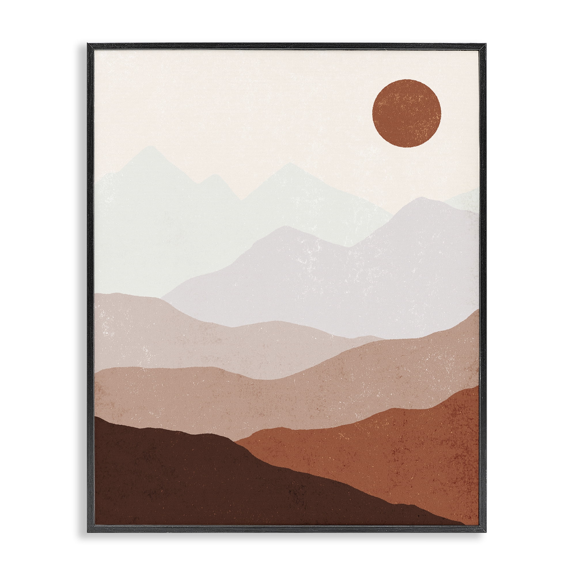 Stupell Industries Afternoon Sun Over Mountains Abstract Painting Black Framed Art Print Wall Art, 24 x 30