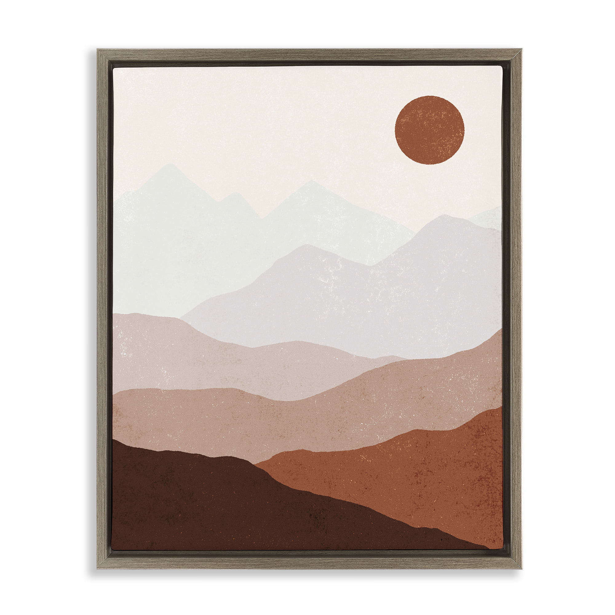 Stupell Industries Afternoon Sun Over Mountains Abstract Painting Brown Floater Framed Canvas Art Print Wall Art, 17 x 21