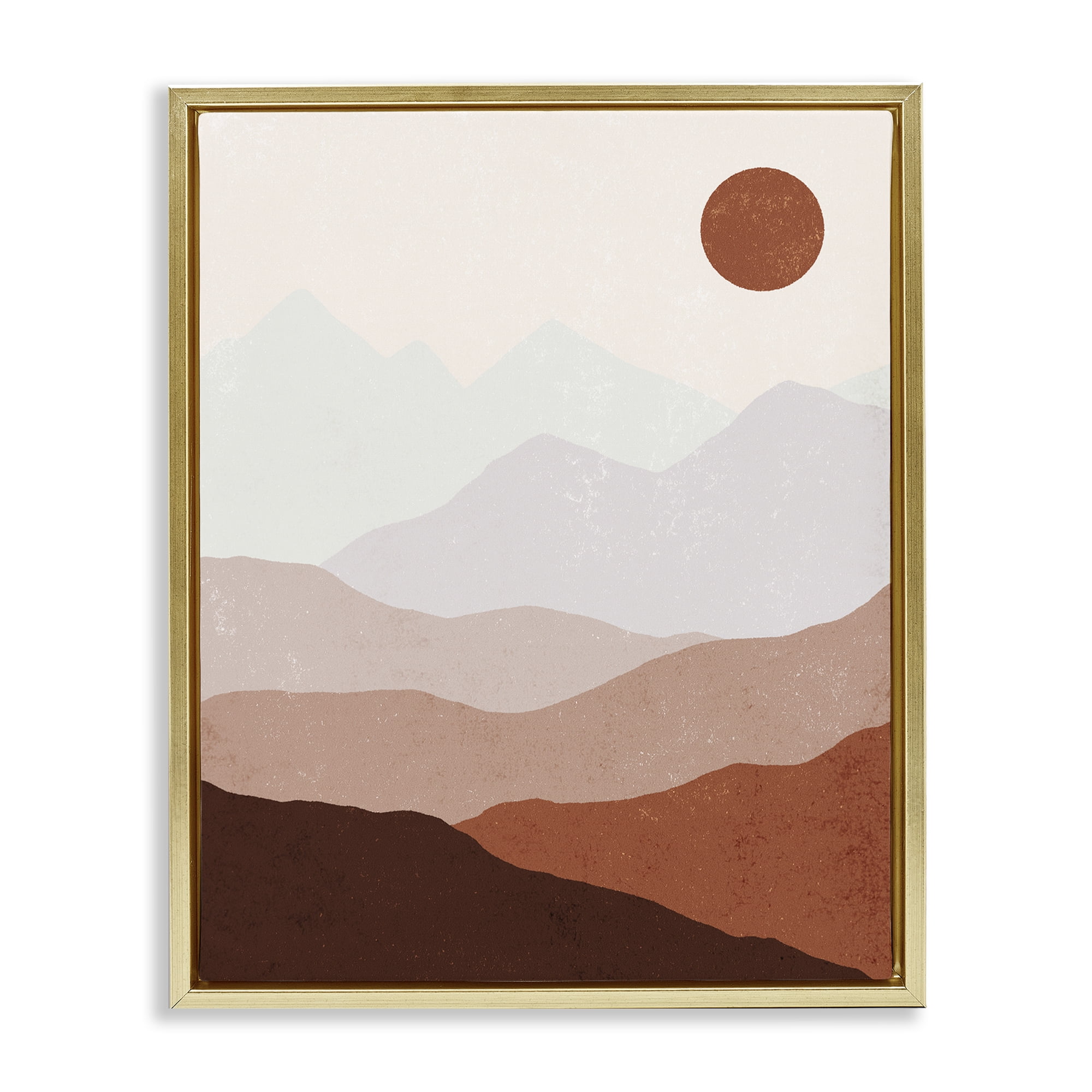 Stupell Industries Afternoon Sun Over Mountains Abstract Painting Gold Floater Framed Canvas Art Print Wall Art, 17 x 21