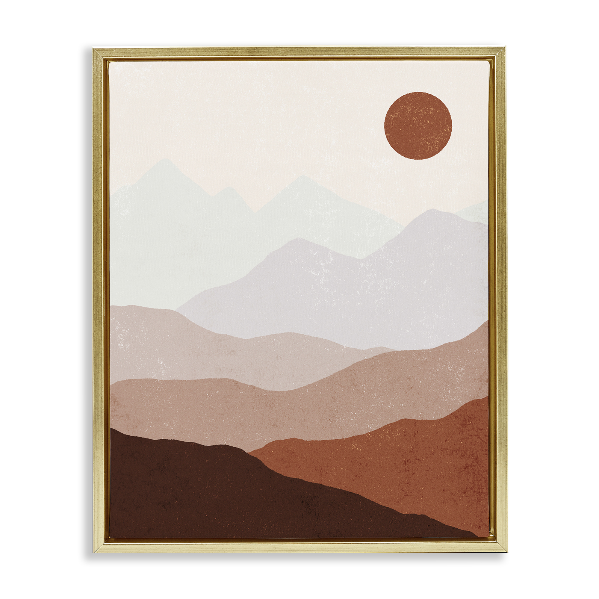 Stupell Industries Afternoon Sun Over Mountains Abstract Painting Gold Floater Framed Canvas Art Print Wall Art, 25 x 31