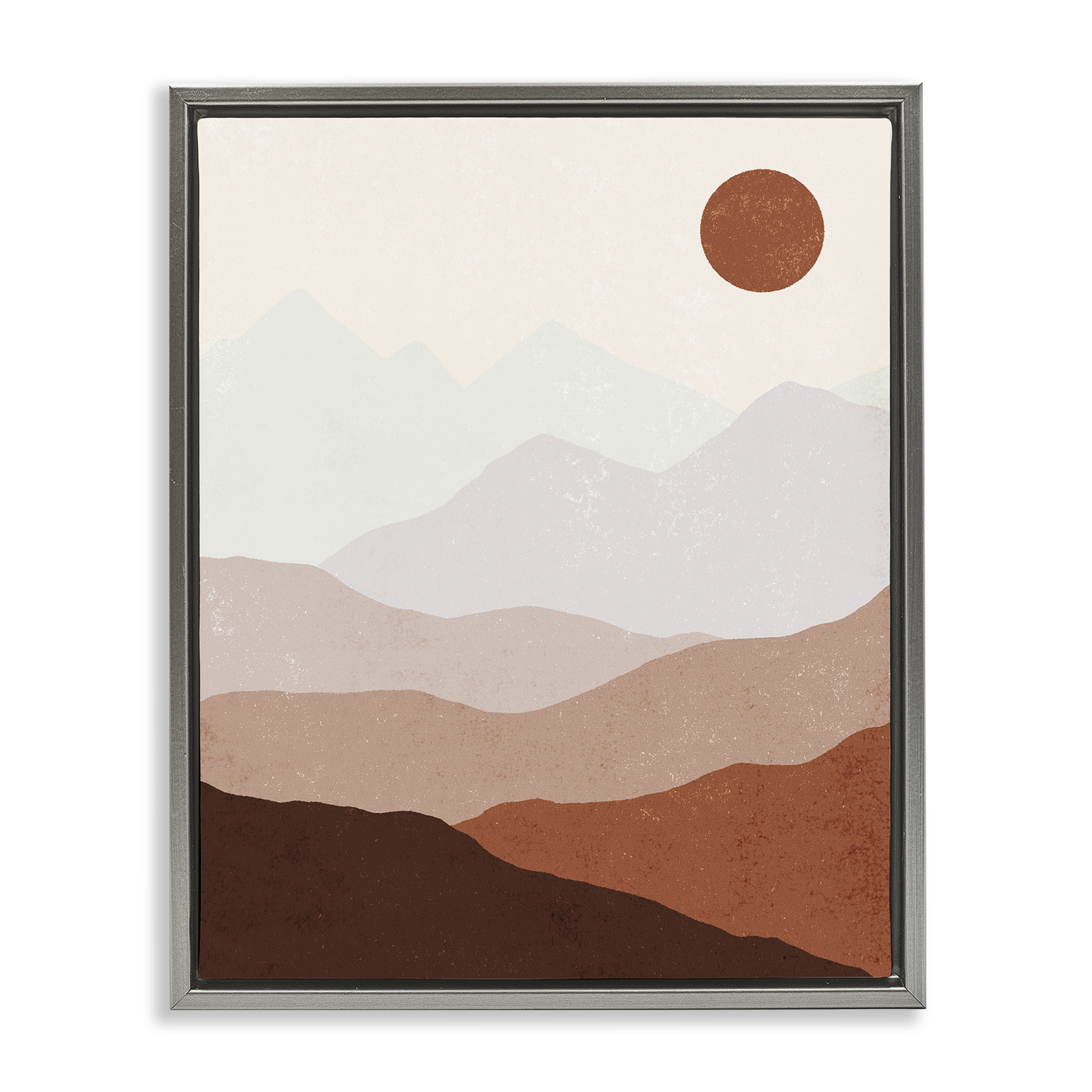 Stupell Industries Afternoon Sun Over Mountains Abstract Painting Gray Floater Framed Canvas Art Print Wall Art, 17 x 21