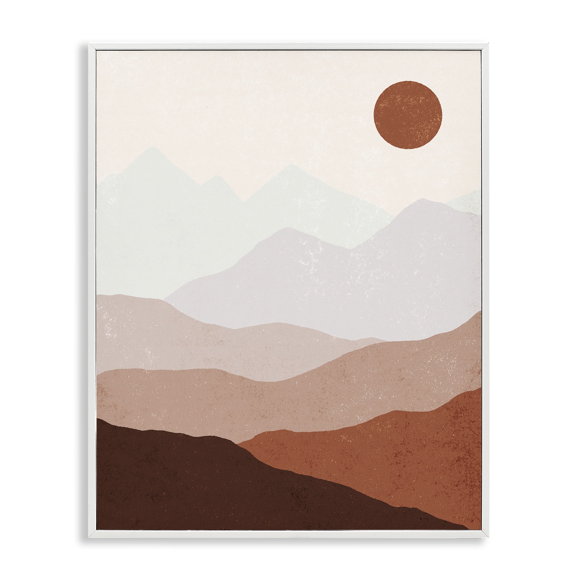 Stupell Industries Afternoon Sun Over Mountains Abstract Painting White Framed Art Print Wall Art, 24 x 30