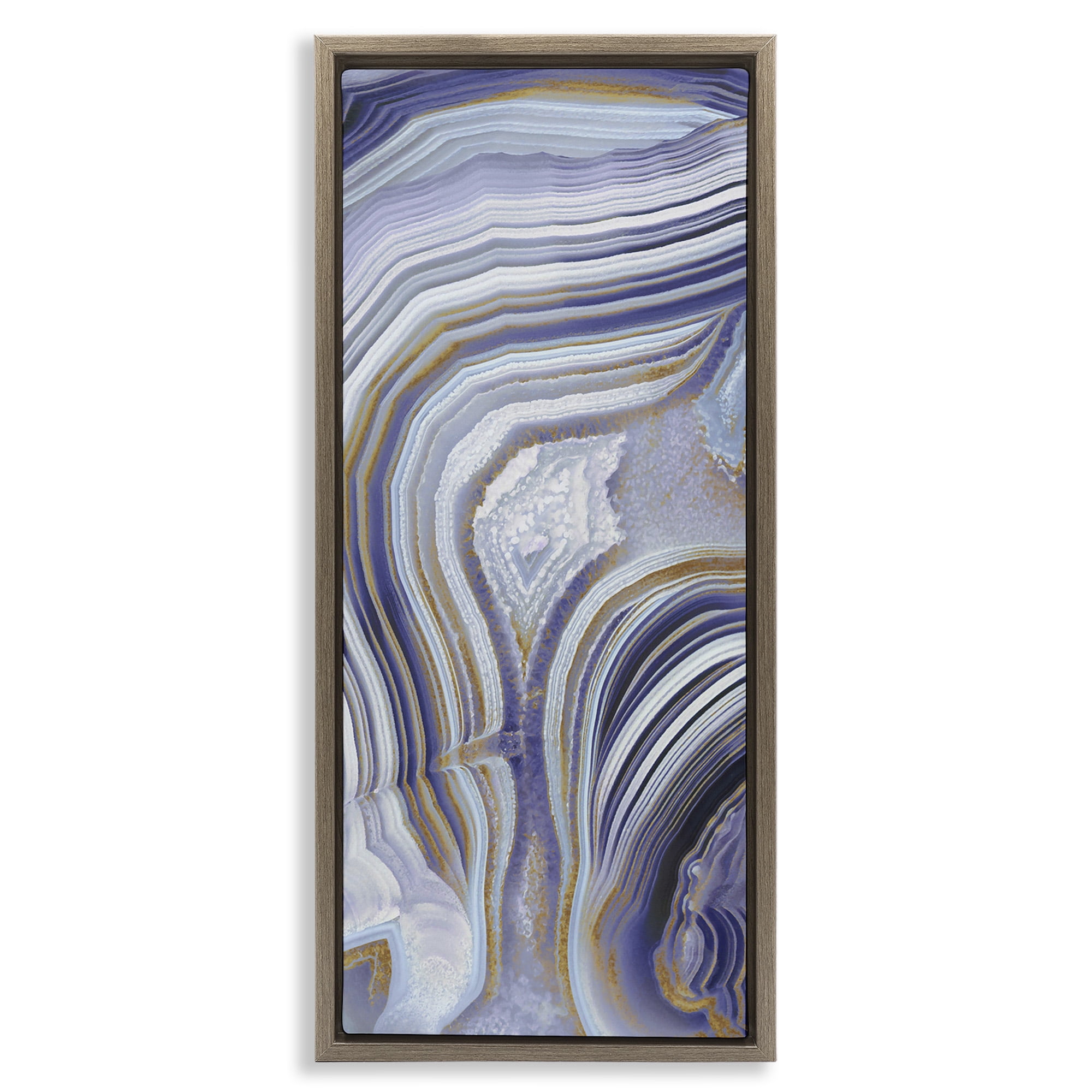 Large Blue and Gold Abstract Canvas Print with Brown Frame