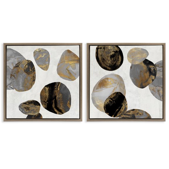 Stupell Industries Agate Patterned Shapes 2 Piece Brown Framed Floater Canvas Set design by Jacob Q, 18 x 18